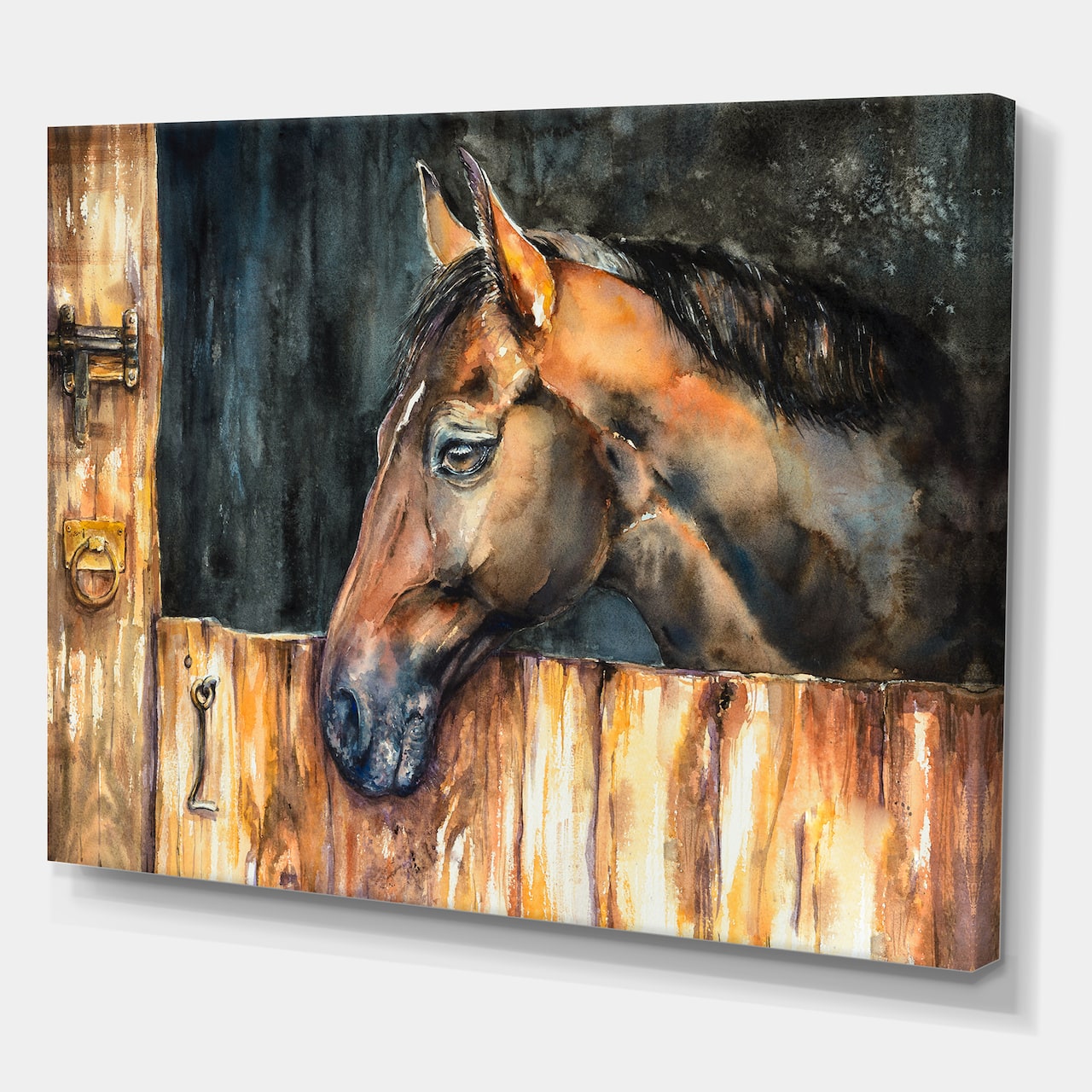Designart - The Head of A Horse In Stable - Farmhouse Canvas Wall Art Print